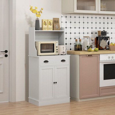 Homcom Microwave Cabinet with Drawer, Double Door Cabinet and Adjustable Shelf, Buffet with Hutch and Cable Hole for Kitchen, Dining Room, White — фото 3