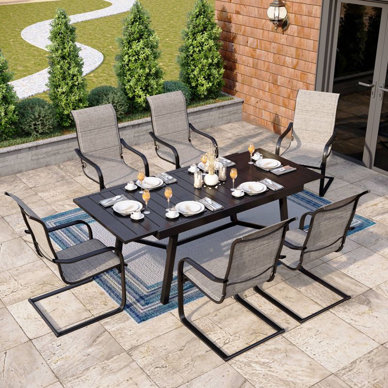 7pc Patio Set with Steel Expandable Table &#38; Metal Padded Sling C-Spring Arm Chairs - Captiva Designs, 1 of 12