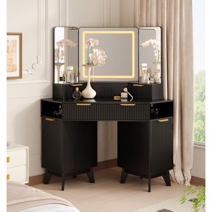 Makeup Vanity with 3 Way Mirror and Light,48" Vanity Desk with 3 Drawers,2 Cabinets & Shelf - 1 of 4