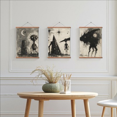 Simple Triad Black Hanging Art on Rods, 30x40cm, Decorative Piece for Living and Bedroom Spaces