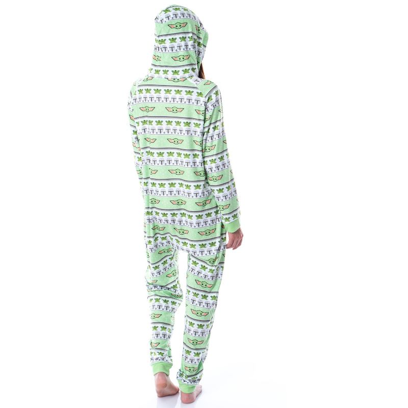 Disney Star Wars' Ugly Sweater Sleep Pajama Jumpsuit Union Suit Hooded PJ Green, 4 of 5