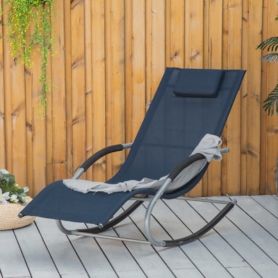 Navy Blue Steel Zero Gravity Rocking Chaise Lounge Chair with Cushions