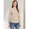 Allegra K Women's Smocked Cuffs Keyhole Back Ruffled Crew Neck Floral Blouse - 4 of 4