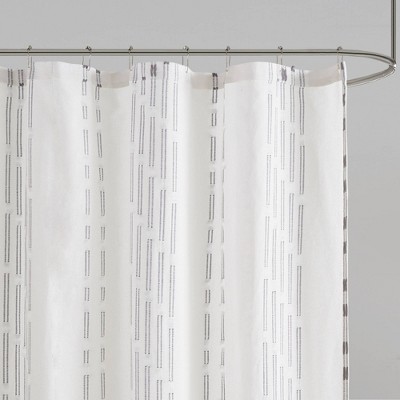 Ivory Cotton Jacquard Shower Curtain with Frayed Detailing, 72x72