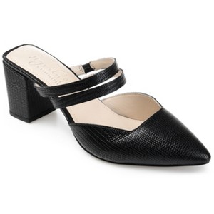 Journee Signature Womens Genuine Leather Kaitlynn Mules Low Block Heel Almond Toe Pumps - 1 of 4