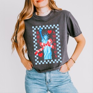 Simply Sage Market She Loves America Checkered Boxy Crop Top - 1 of 4