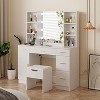 Vanity Desk with LED Mirror, 5 Sliding Drawers & 6 Open Shelves, 3 Color Lighting Modes with Adjustable Brightness, Dressing Table for Bedroom - 2 of 4