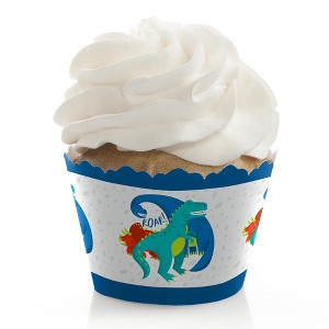 Big Dot of Happiness Roar Dinosaur - Dino Mite T-Rex Baby Shower or Birthday Party Decorations - Party Cupcake Wrappers - Set of 12 - 1 of 4