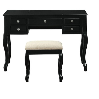 TiramisuBest Classic 1pc Vanity Set w Stool Black Color Drawers Open-up Mirror Bedroom Furniture Unique Legs Cushion Seat Stool Vanity