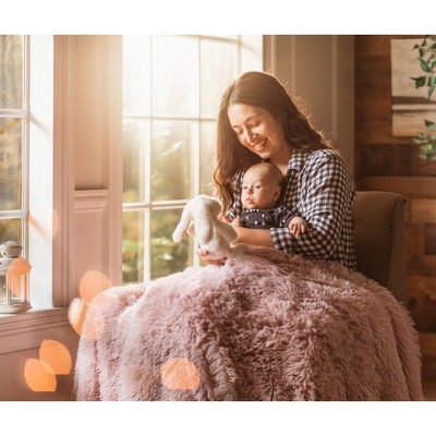 Rose Dust Faux Fur Reversible King Blanket with Sherpa Fleece