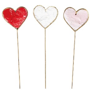 Transpac Stained Glass Heart Picks Set of 3 Home Decorations Valentines - 1 of 1