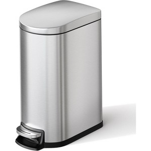 Slim Stainless Steel Trash Can 10L - Space-Saving Rectangular Design, Removable Inner Bucket, Soft-Close Lid - For Kitchen, Bathroom and Office - 1 of 4