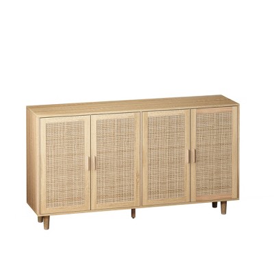 Vynxaria 62.20" Elegant 4-Door Rattan Storage Cabinet - Functional Design for Bedroom, Living Room, Office, Easy Assembly