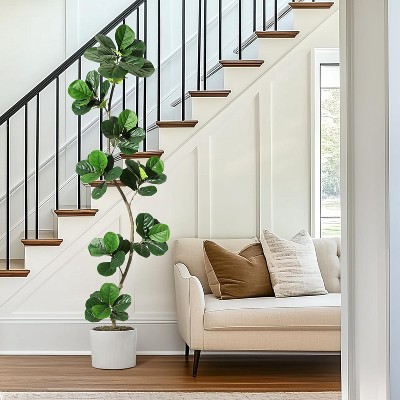 5/ 6/ 7FT Artificial Fiddle Leaf Fig Tree in Black Nursery Pot,Faux Potted Tree for Home Decor, Fake Rubber Tree for Indoor Office Living Room
