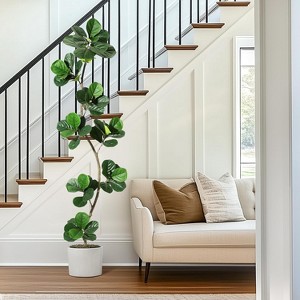 5/ 6/ 7FT Artificial Fiddle Leaf Fig Tree in Black Nursery Pot,Faux Potted Tree for Home Decor, Fake Rubber Tree for Indoor Office Living Room - 1 of 4