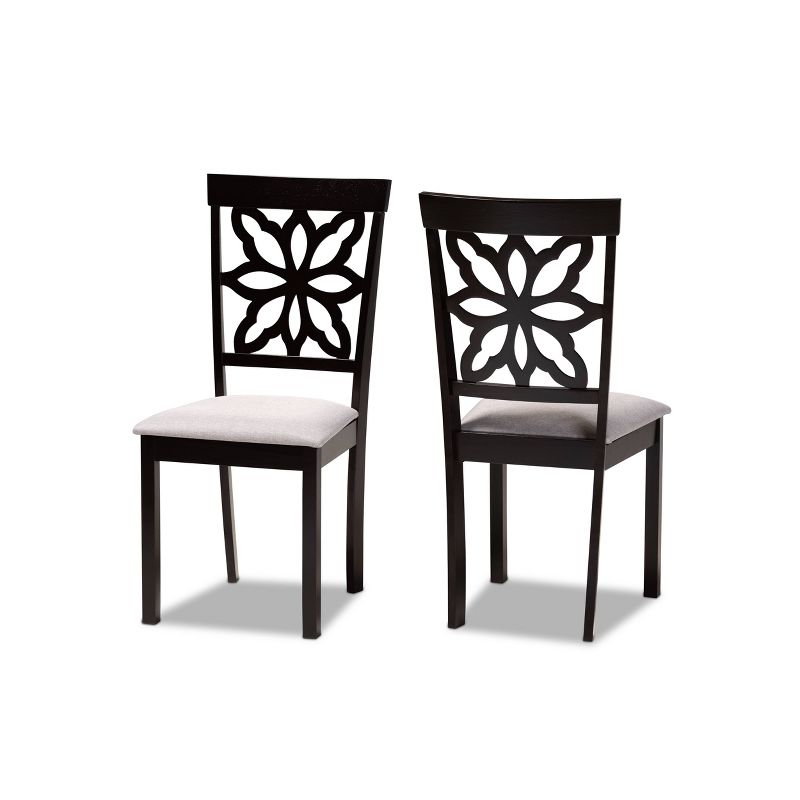 2pc SamwellFabric Upholstered and Wood Dining Chairs Gray/Dark Brown - Baxton Studio: Set of 2, Contemporary Cut-Out Back Design, 1 of 8
