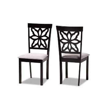 2pc SamwellFabric Upholstered and Wood Dining Chairs Gray/Dark Brown - Baxton Studio: Set of 2, Contemporary Cut-Out Back Design