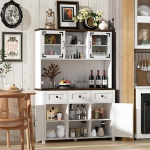 PAKASEPT 68" Buffet And Hutch Kitchen Storage Cabinet wth Glass Cupboard, 47" Wide Pantry Cabinet with Microwave Stand and Drawers - 1 of 4