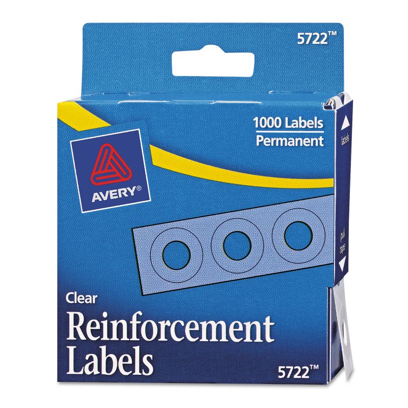 Avery Dispenser Pack Hole Reinforcements 1/4" Dia Clear 1000/Pack 05722, 1 of 9