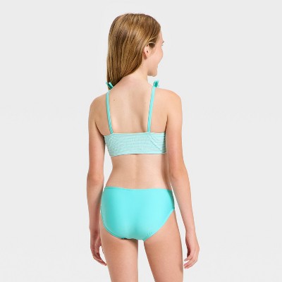 Cat & Jack Girls' Scallop Seersucker Bikini Set - Cat & Jack™ Aqua Blue M — фото 2