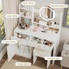 Fashion dressing table with makeup mirror and makeup light and cushioned chair, 3 colors lighting brightness adjustable, dressing table - 4 of 4