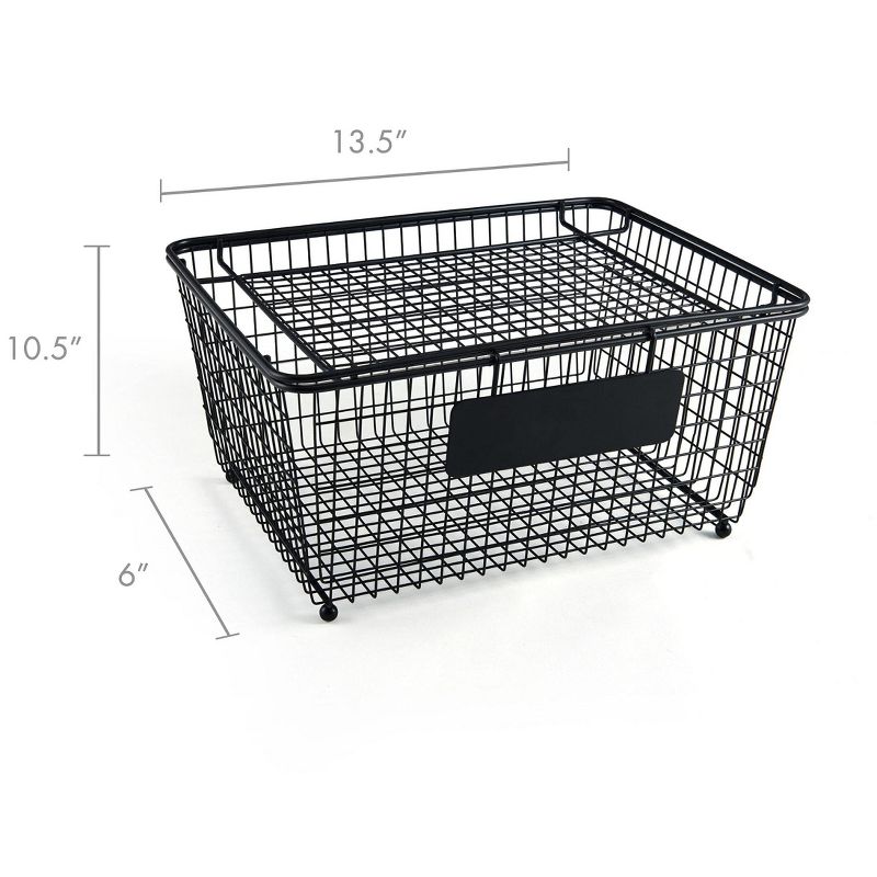 Gourmet Basics by Mikasa Stackable Metal Storage Basket with Removable Lid and Chalk Label, Black, 4 of 8