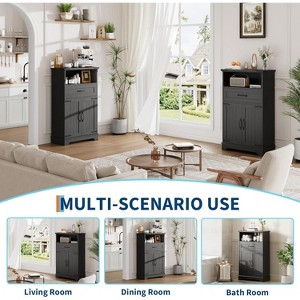 DobleePy Farmhouse Storage Cabinet with Doors and Drawer, Freestanding Floor Cabinet Organizer for Kitchen, Bathroom, Bedroom, or Living Room - 1 of 4
