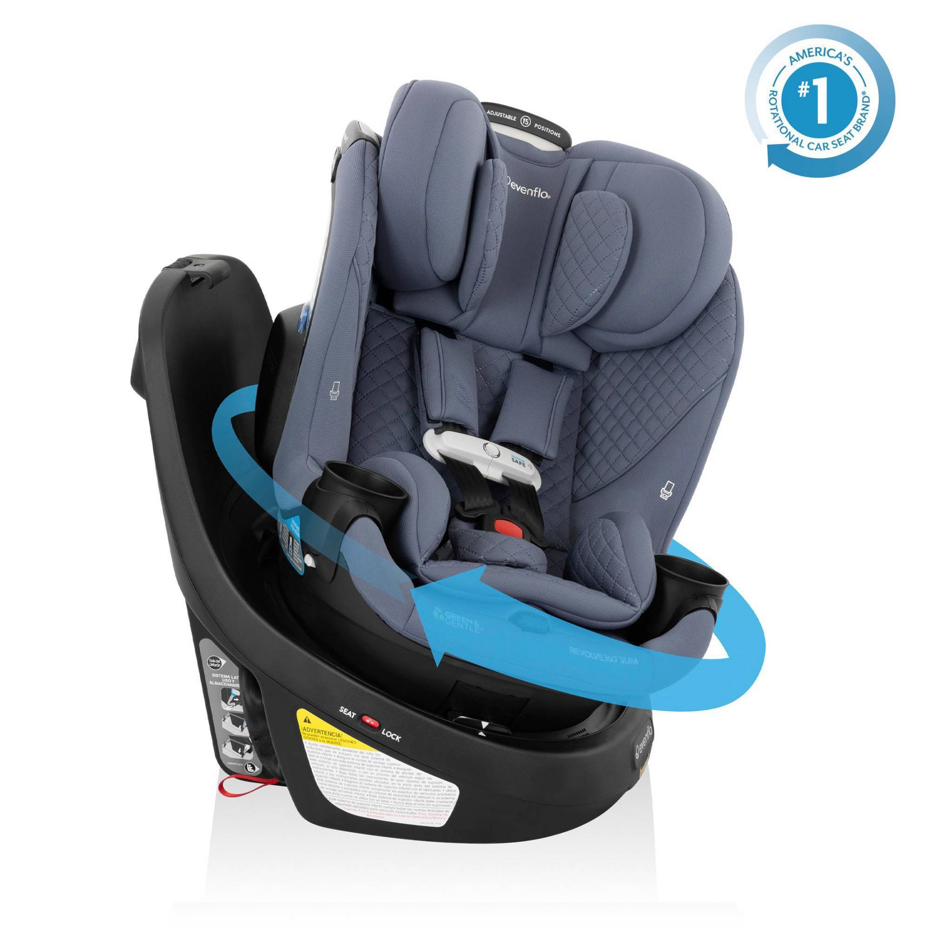 Evenflo Gold Revolve 360 Slim 2-in-1 Rotating Convertible Car Seat - Flint: Multi-Position Recline, 28.2 lbs