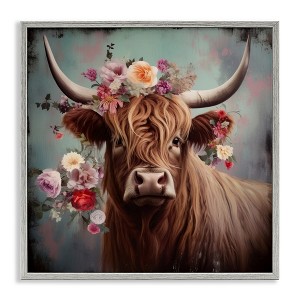 Stupell Industries Cow with Vintage Florals Framed Giclee Art - 1 of 4