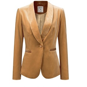 INSPIRE CHIC Women's Office Solid Shawl Collar Jetted Pockets One Button Velvet Blazer - 1 of 4