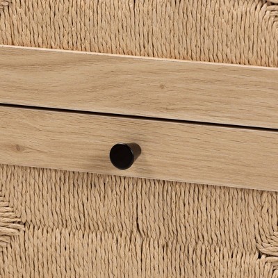 Light Brown and Black Wood End Table with Storage