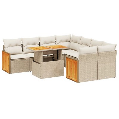 vidaXL 9 Piece Patio Sofa Set with Cushions Beige and Cream Poly Rattan - Without Storage