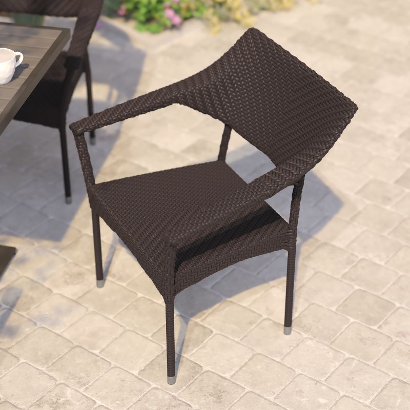 Flash Furniture Jace Set of 2 Commercial Grade Stacking Patio Chairs, All Weather PE Rattan Wicker Patio Dining Chairs, 6 of 13