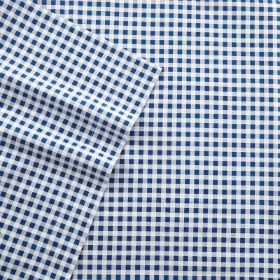 Twin Blue and White Cotton Percale Plaid Sheet Set