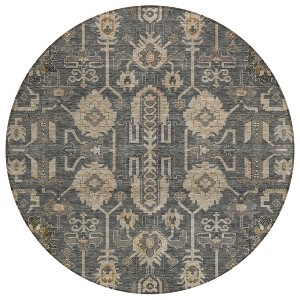 Gray Silver And Beige Oriental Washable Indoor Outdoor Area Rug - 1 of 4