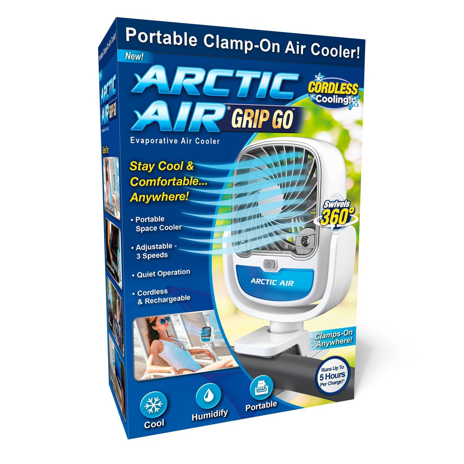As Seen on TV Arctic Air Grip Go: Portable USB Fan with Adjustable Tilt, 3 Speeds, White