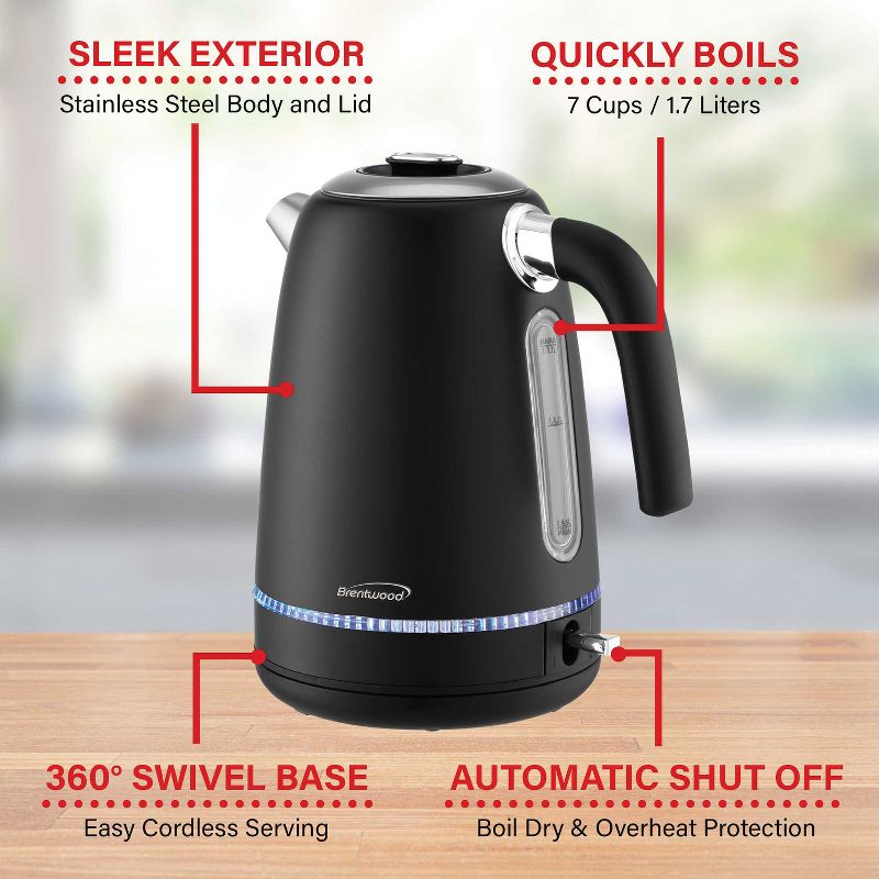 Brentwood 7-Cup 1,500-Watt Cordless Electric Stainless Steel Kettle, 5 of 9