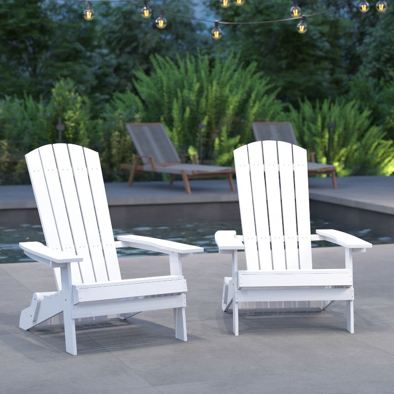 Merrick Lane Set of 2 Poly Resin Folding Adirondack Lounge Chair - All-Weather Indoor/Outdoor Patio Chair, 3 of 20