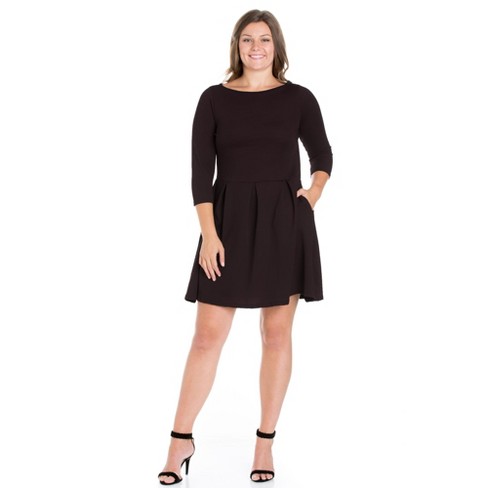 24seven Comfort Apparel Perfect Fit and Flare Plus Size Pocket Dress - image 1 of 4
