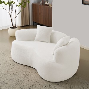 Wooakway 67" White Upholstered Loveseat with Armrest Teddy Velvet Compression Couch with 2 Pillows - 1 of 4