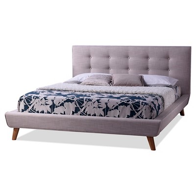 Jonesy Scandinavian Style Mid-Century Fabric Upholstered Platform Bed - Baxton Studio