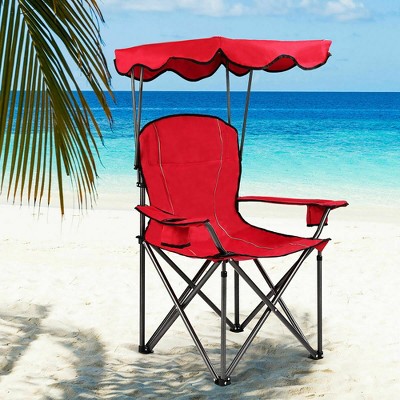 Red Folding Canopy Camping Chair with Cup Holders