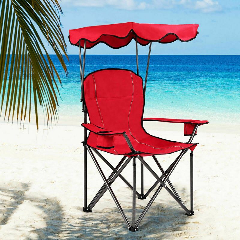 Costway Portable Folding Beach Canopy Chair W/ Cup Holders Bag Camping Hiking Outdoor, 2 of 11