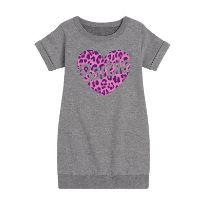 - Barbie - Leopard Heart Graphic Short Sleeve Fleece Dress