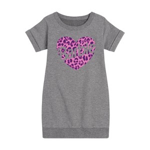 Girls' - Barbie - Leopard Heart Graphic Short Sleeve Fleece Dress - 1 of 3
