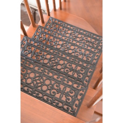 Black Scrollwork Rubber Anti-Slip Stair Tread Mats, Set of 4