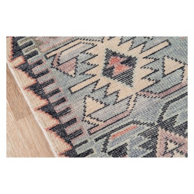 Boho Chic Blue Geometric Hand-Knotted Wool Area Rug 2' x 3'