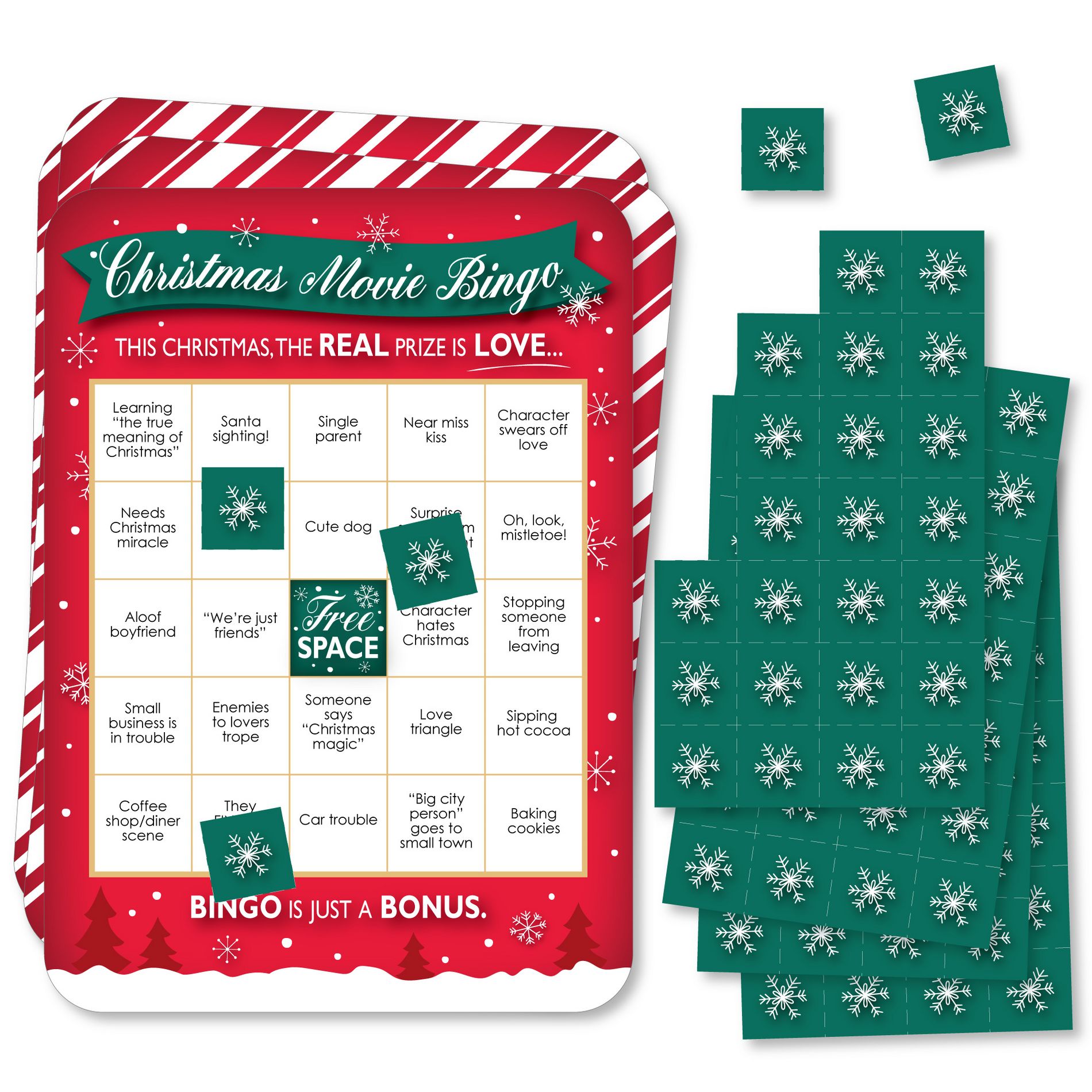 Big Dot of Happiness Christmas Movie Bingo, Christmas Party Games, Rom Com Holiday Bingo, Christmas Girls Night Bingo, Movie Night Game, Set of 18