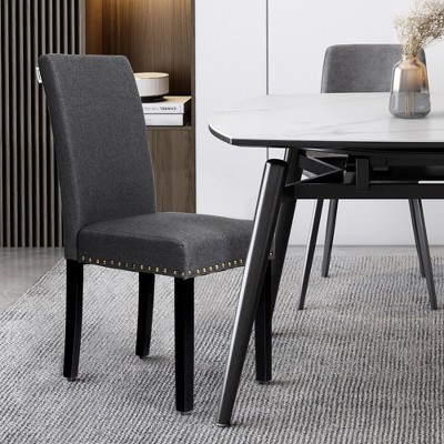 Set of 2 Gray Linen Upholstered Parsons Side Chairs