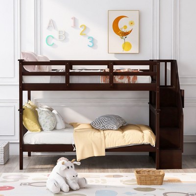 NicBex Twin Over Twin Bunk Bed with Storage Space and Ladder,Loft Bed with Safety Guardrail for Bedroom,Convertible into 2 Beds,Gray/White/Brown